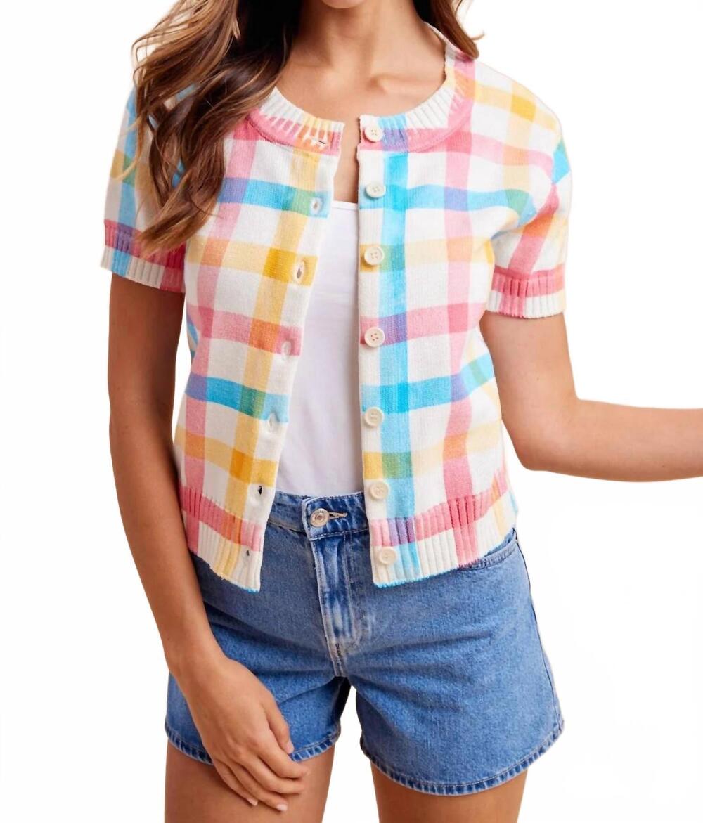 NEW ANNIEWEAR sweet pastel check cardigan in multi - Picture 2 of 5